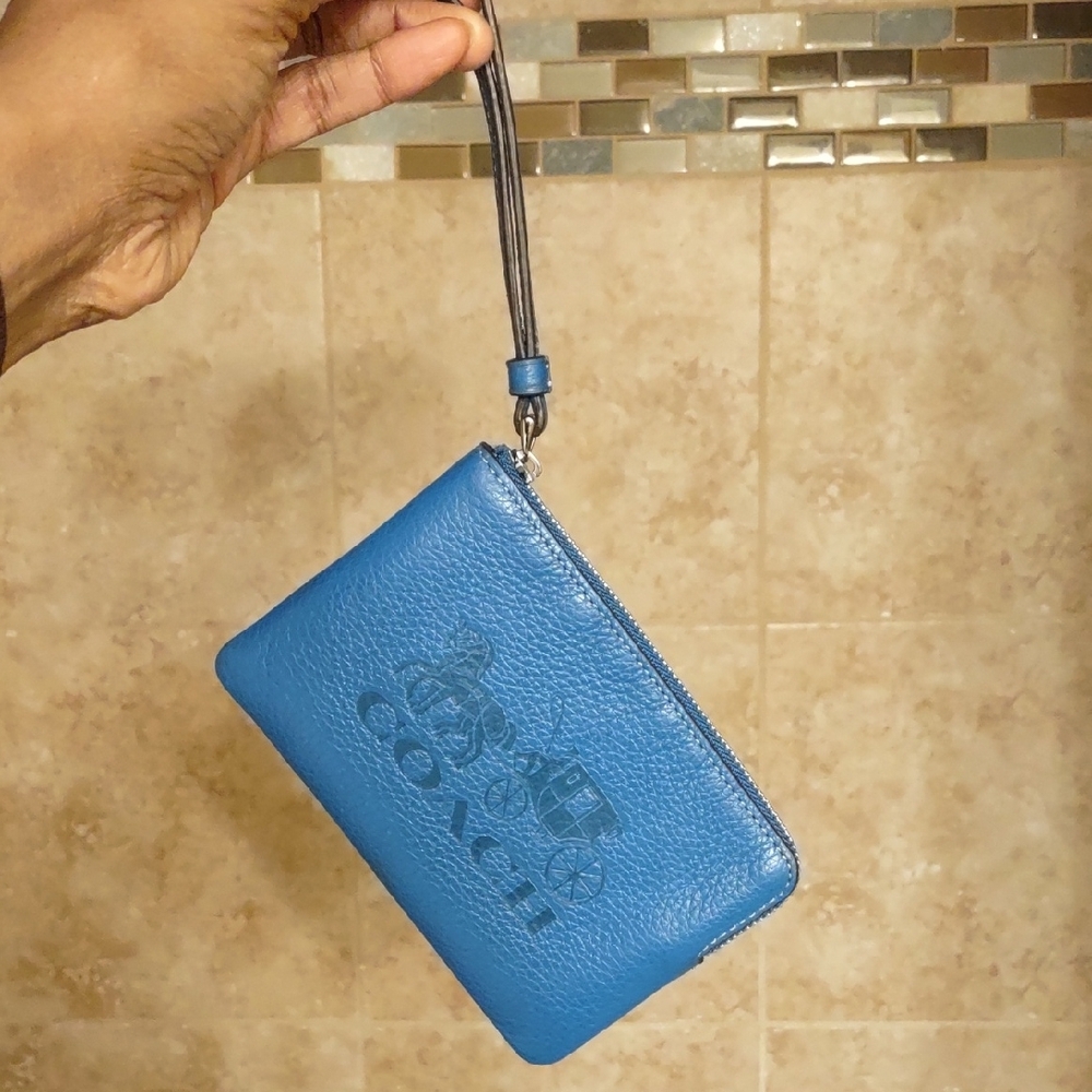Coach Cobalt Blue Leather Pouch - Picture 3 of 9